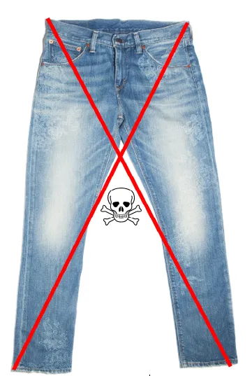 A pair of jeans crossed out
